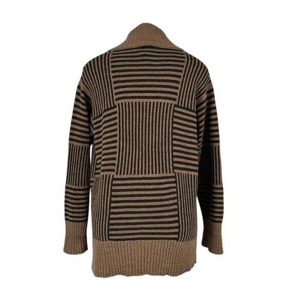 Helen HSU NY Wool Blend Open Cardigan XS Beige Black Geometric Stripe Old Money - Picture 5 of 11
